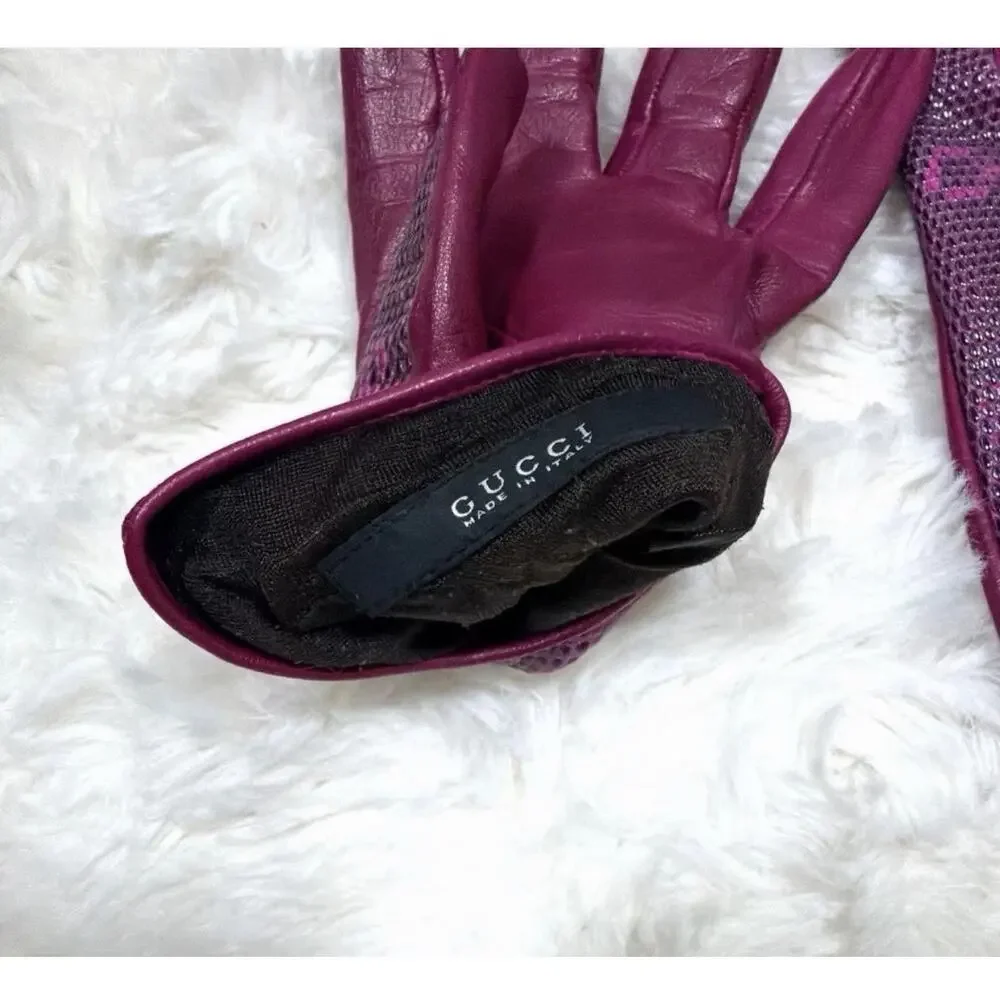 GUCCI RARE LIZARD Skin Leather Pink Gold GG Insignia Gloves Size 7.5 Authentic - Picture 5 of 9